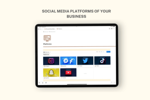 Aesthetic tablet screen showing the Notion Personal Social Media Planner interface integrated with a notion book tracker template structure.